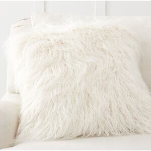 Pottery Barn Mongolian Faux Fur Pillow Cover 18 x 18 Ivory